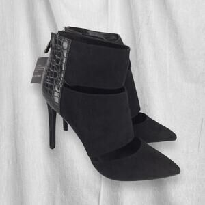 Express Stiletto Ankle Booties Heels Faux Suede Croc Pointed Toe Cut Out 6 NWT